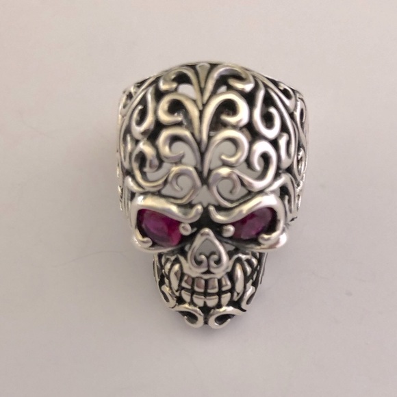 925 silver size 7.5 biker skull ring cz eye unisex - Picture 5 of 5
